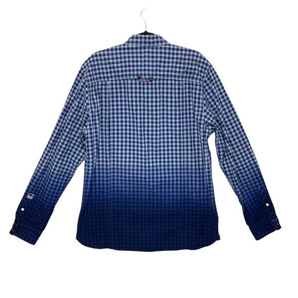 Buffalo David Bitton Premium Shirts Check Ombre Button Front Top Mens Sz XL Blue - Picture 2 of 9